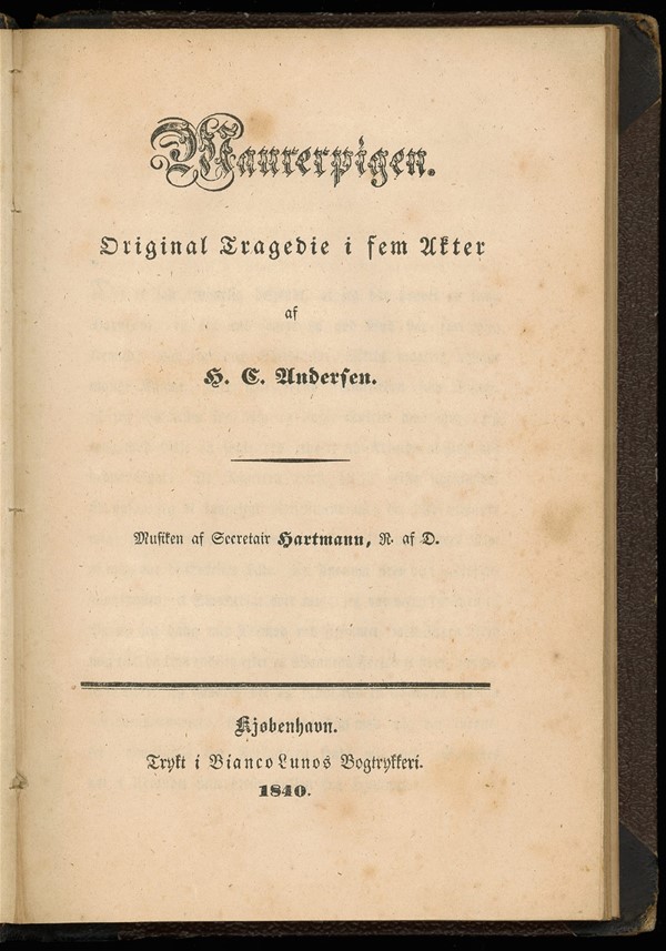 Bog: Maurerpigen. Original Tragedie i fem Acter af H.C...., 1840 (Dansk)